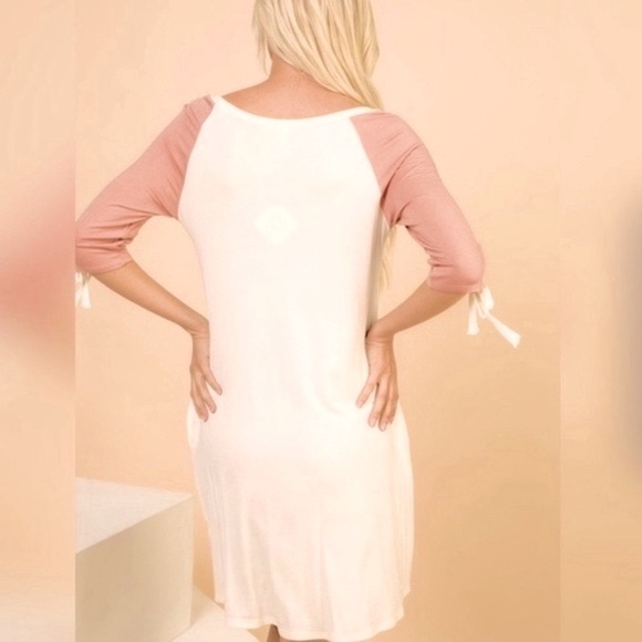 โ๐ผ #2482 Comfy Cute Raglan Mauve Sleeves Dress - Picture 5 of 17